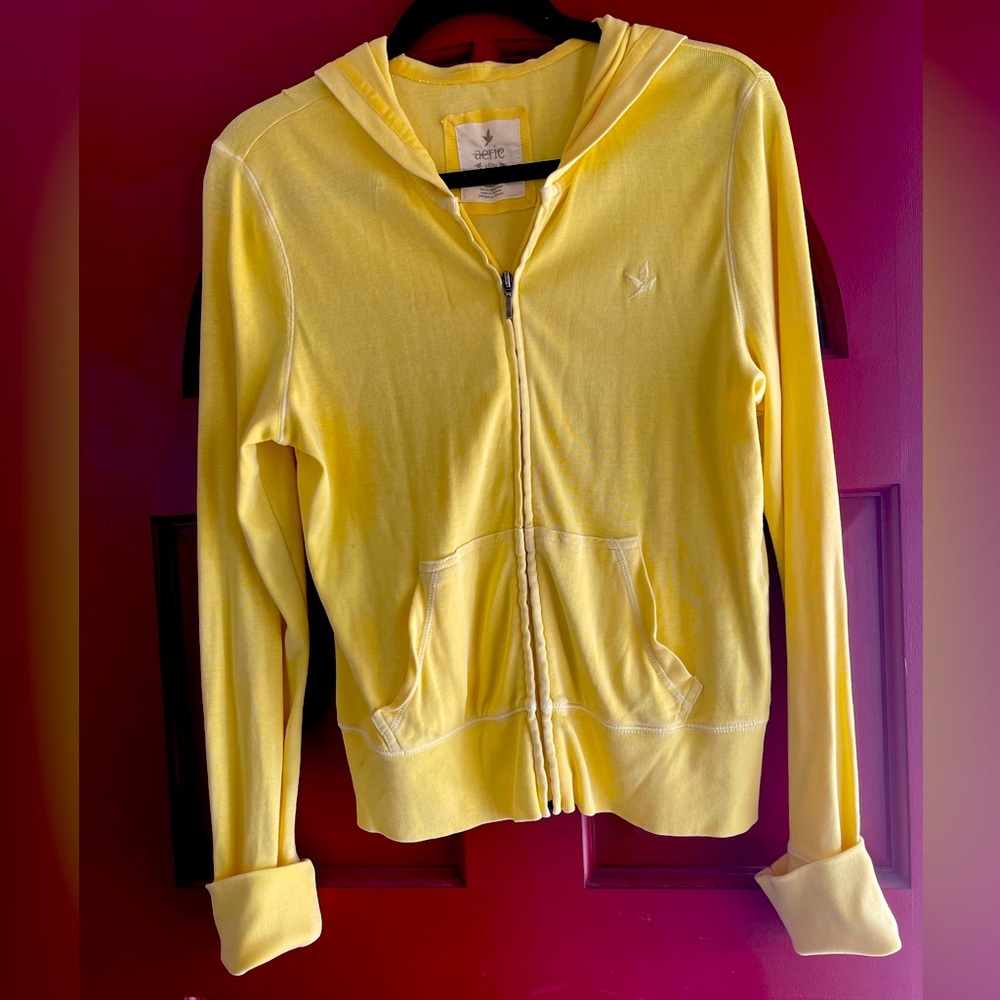 Vintage AERIE a bright yellow lightweight 100% cotton hoodie Small blemish